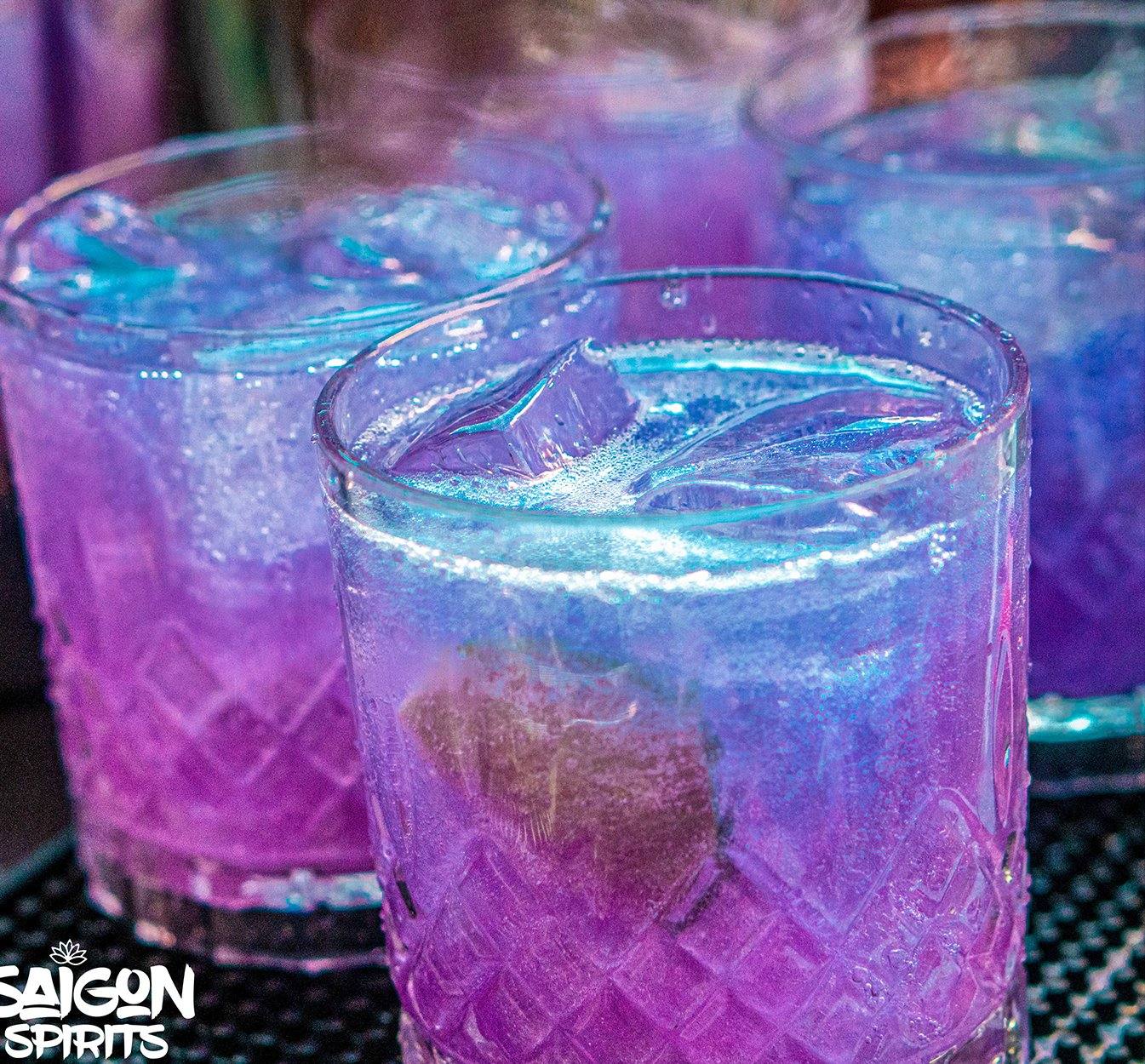 Electric Lemonade cocktail recipe Saigon Spirits Electric Vodka colour-changing butterfly pea flower blue purple Vietnam creative cocktail