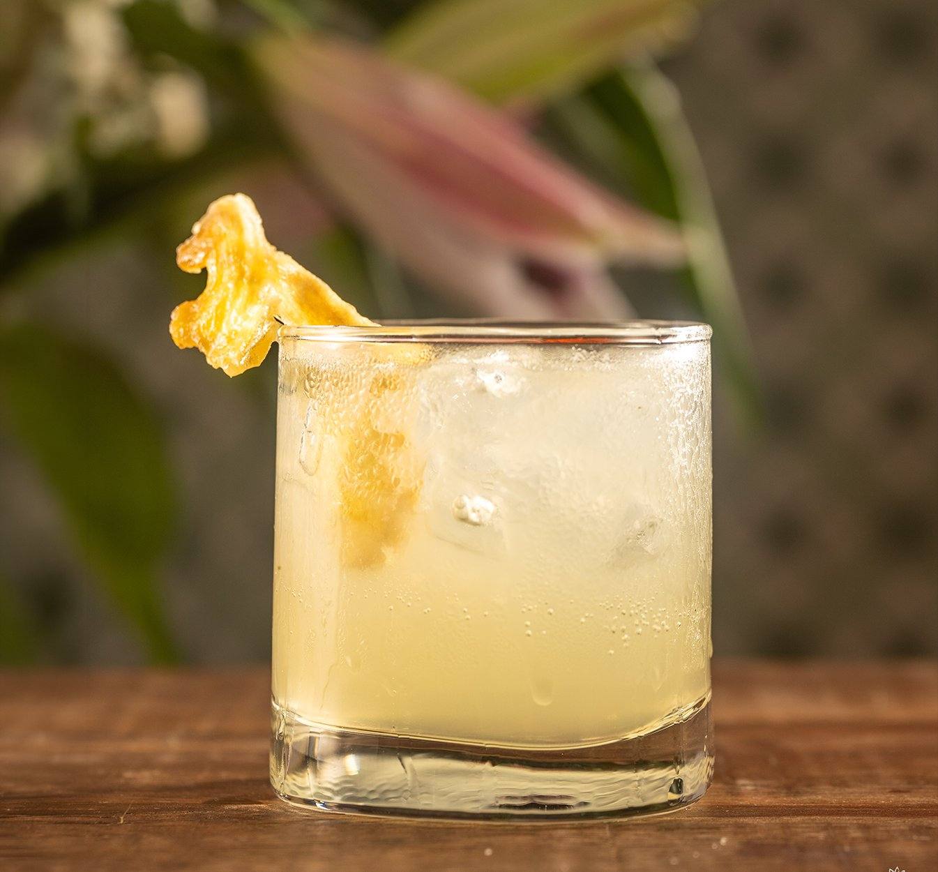 Ginger Gimlet cocktail recipe Ginger Lemongrass Gin Saigon Spirits candied ginger garnish tropical Vietnam craft spirits