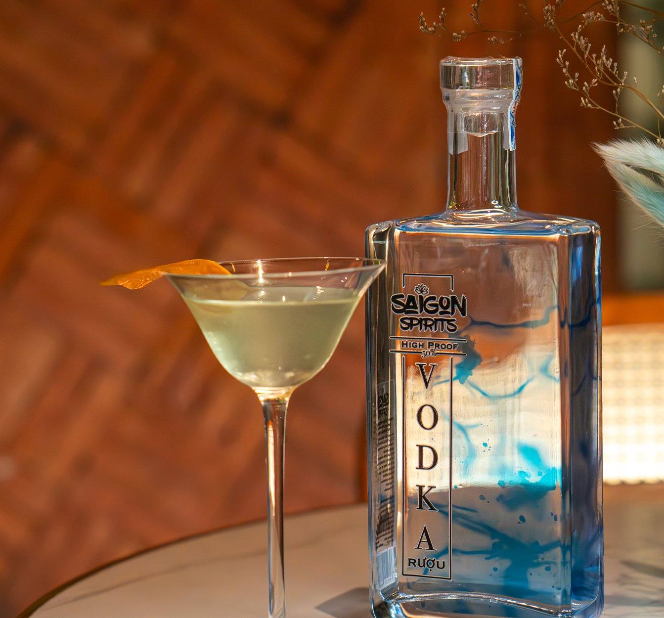 Golden Zest cocktail recipe Saigon Spirits High Proof Vodka 50% ABV martini glass orange twist Vietnam premium craft spirits