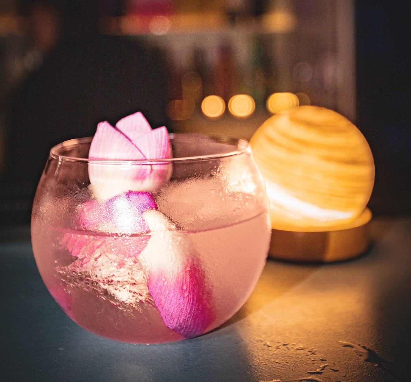 Pink Aviation cocktail recipe Dragonfruit Pink Gin lotus flower garnish Vietnam craft spirits Southeast Asian cocktail bar